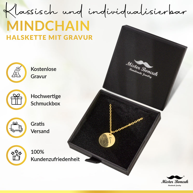 MindChain - Halskette mit Fingerabdruck Gravur - aus Edelstahl - Kette Personalisiert mit Wunschgravur