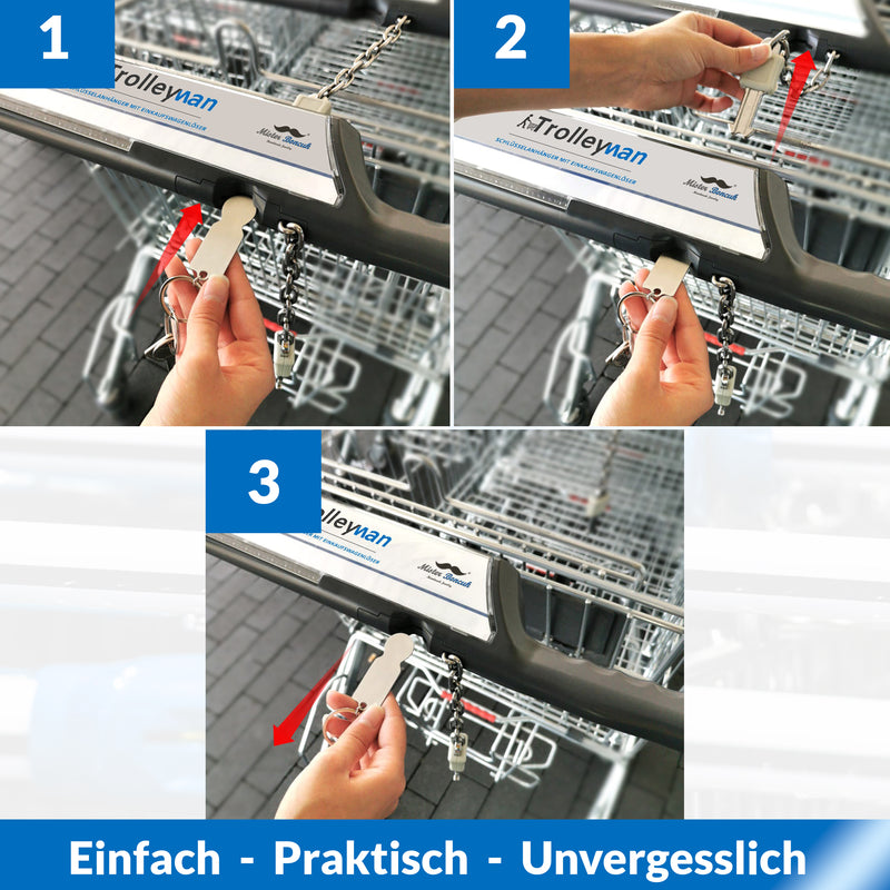 Trolleyman - Einkaufswagenlöser Schlüsselanhänger mit Gravur - Personalisierbarer Schlüsselanhänger - Einkaufswagenlöser aus recyceltem Aluminium