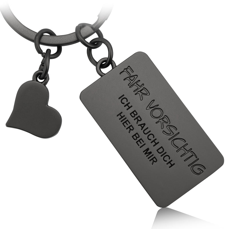 Fahr Vorsichtig Schlüsselanhänger mit Gravur - Glücksbringer Metall - Herz Anhänger für den Schlüsselbund