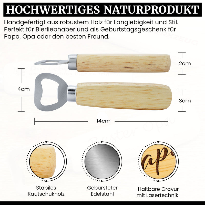 FLÖFi Personalisierter Flaschenöffner aus Holz mit Gravur - Bierflaschenöffner Personalisiert mit Namen - Geschenke für Männer mit Wunschgravur