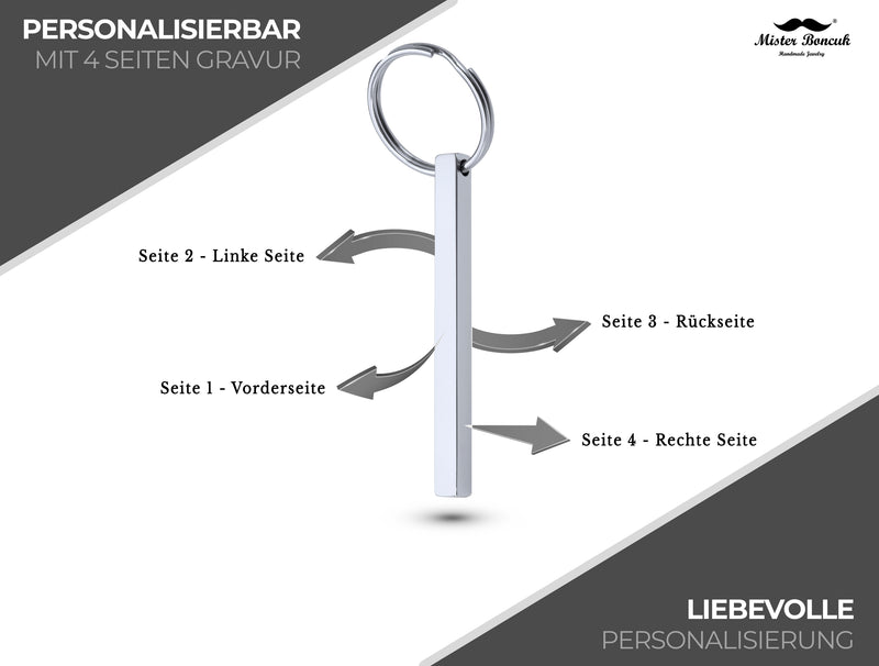 Cubikey Quader Schlüsselanhänger mit Gravur aus Edelstahl - Personalisierbar mit Wunschgravur - Schwarz