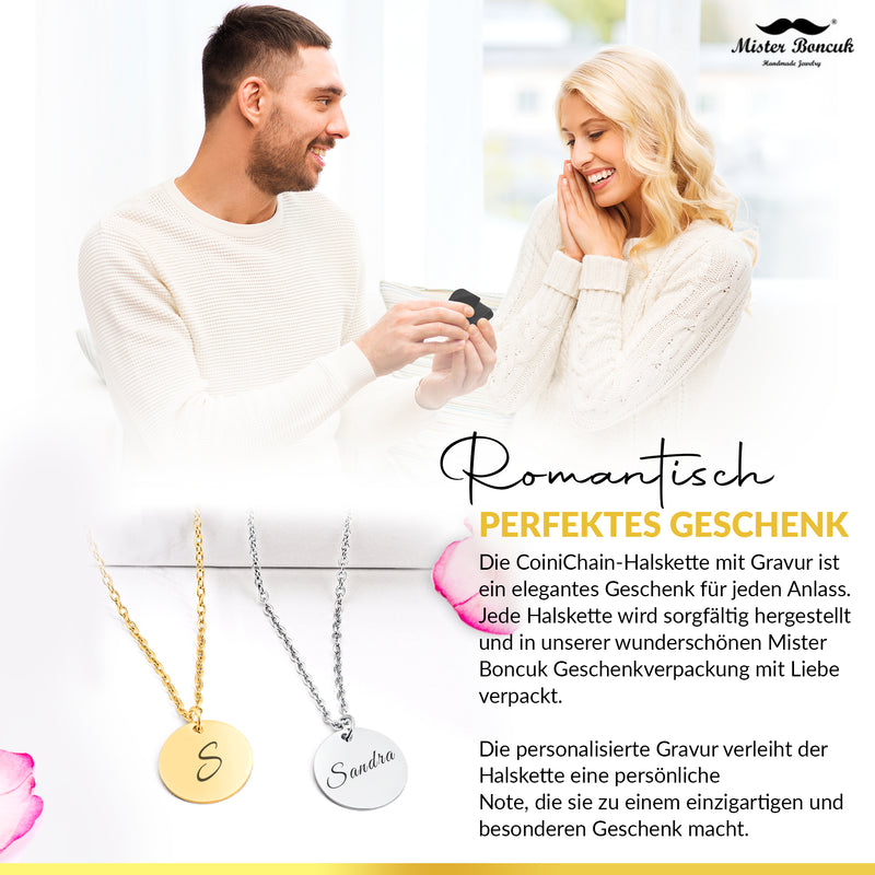 CoiniChain - Halskette mit Gravur - aus rostfreiem Edelstahl - Personalisiert mit Wunschgravur (Gold)