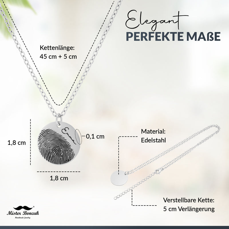 MindChain - Halskette mit Fingerabdruck Gravur - aus Edelstahl - Kette Personalisiert mit Wunschgravur