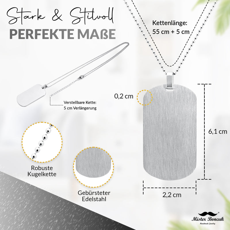 MiliChain Premium Dog Tag kette aus Edelstahl - Herren Halskette mit Gravur - Militär kette Personalisiert - Kette mit Namen - ID kette mit gravur