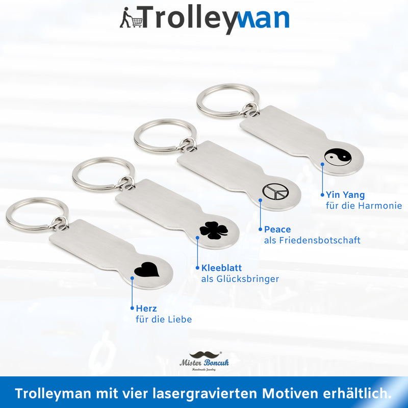 Trolleyman - Einkaufswagenlöser Schlüsselanhänger mit Gravur - Personalisierbarer Schlüsselanhänger - Einkaufswagenlöser aus recyceltem Aluminium