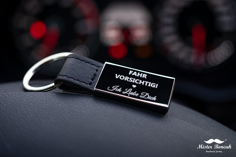 Personalisierter Schlüsselanhänger Auto Fahr Vorsichtig